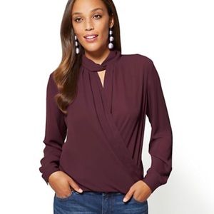 New York & Co XL Mock Neck Wrap Front Blouse